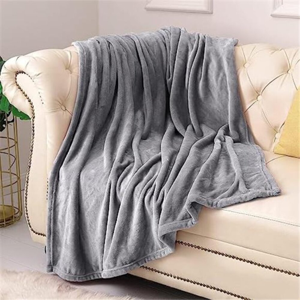 Grey Fleece Throw Blanket Super Soft Cozy Microfiber Lightweight